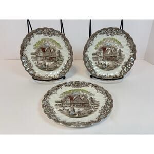 Heritage Hall Colonial Overhang Ironstone Plates Set of 4 Brown Transferware
